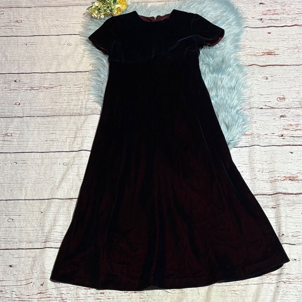 Vintage Neiman Marcus Helena Deep Burgundy Fabric Color Shift Velvet Dress sz 14